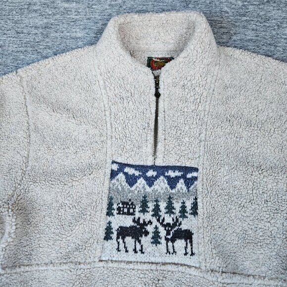Alps Fine Womens Apparel L Moose Xmas Sweater Pullover 1/4 Zip Christmas Sherpa - Picture 3 of 9